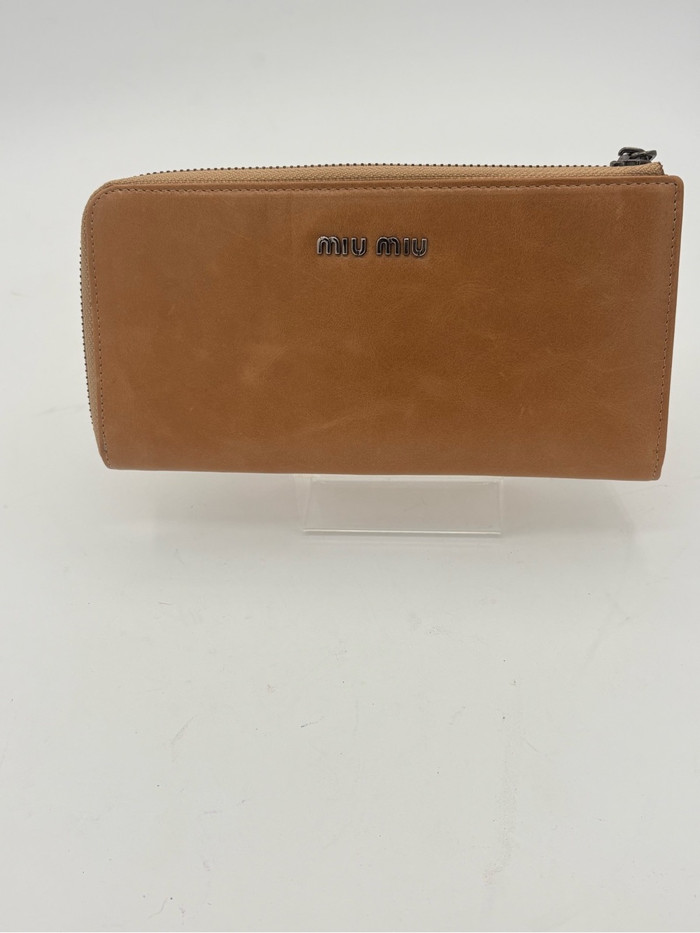Miu Miu Leather Bow Detail Brown Zip-Around Continental Wallet